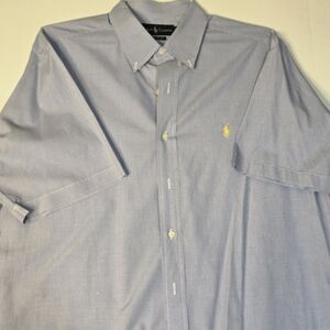 Ralph Lauren Classic XL Mens Shirt Yellow Horse Short Sleeves Blue White Gingham